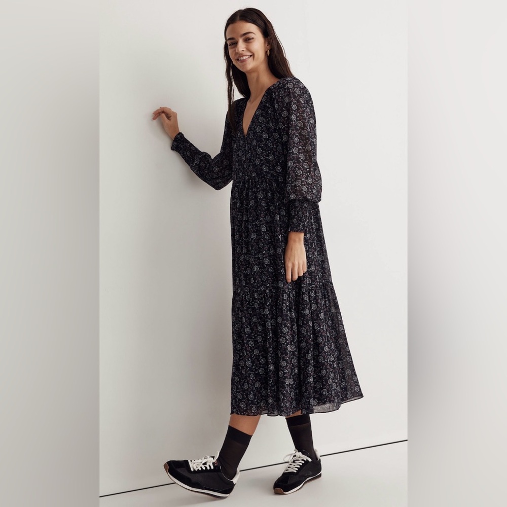 Madewell Dress V-neck Tiered Midi Size S